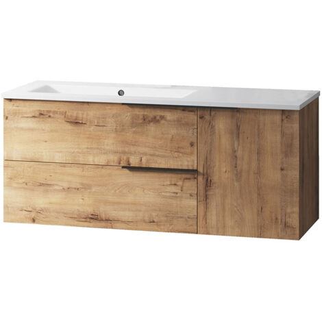 Kibath Mueble de baño con Lavabo TRIBU 100x45 cm acabado ROBLE OSTIPPO mate 2 cajones suspendido