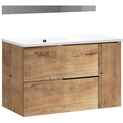 Kibath Mueble de baño con Lavabo TRIBU 80x45 cm acabado ROBLE OSTIPPO mate 2 cajones suspendido