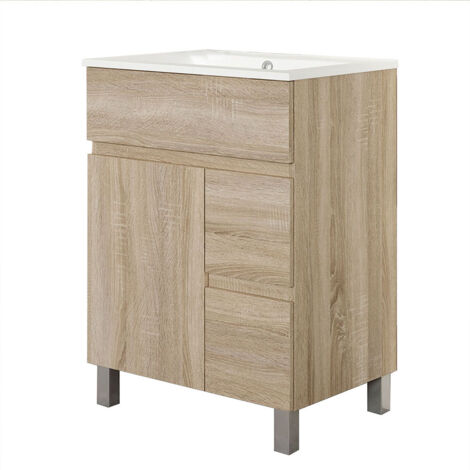 Kibath Mueble de baño con Lavabo URBAN 60x45 cm acabado ROBLE NATURAL mate 2 cajones y 2 puertas