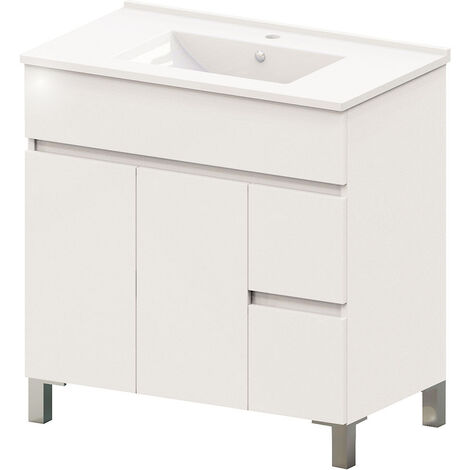 Kibath Mueble de baño con Lavabo URBAN 80x45 cm acabado BLANCO brillo 2 cajones y 2 puertas