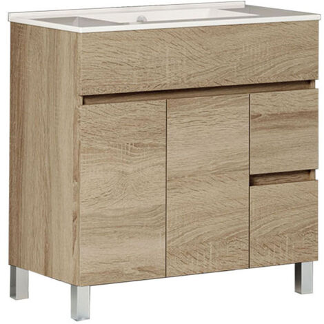 Kibath Mueble de baño con Lavabo URBAN 80x45 cm acabado ROBLE NATURAL mate 2 cajones y 2 puertas