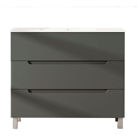 Kibath Mueble de baño con Lavabo VICTORIA 80x45 cm acabado GRAFITO mate 3 cajones con patas