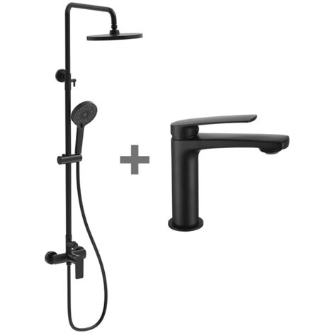 Kibath Pack columna y grifo monomando DAK acabado NEGRO mate fabricado en latón