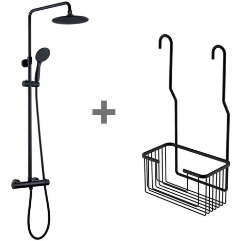 Kibath Pack columna y portagel termostático SIX redonda acabado negro mate fabricado en latón