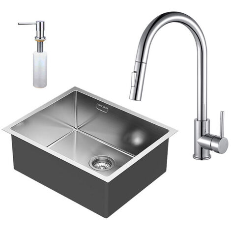 Kibath Pack fregadero + grifo monomando SOLUT acabado cepillado cepillado fabricado en acero inoxidable