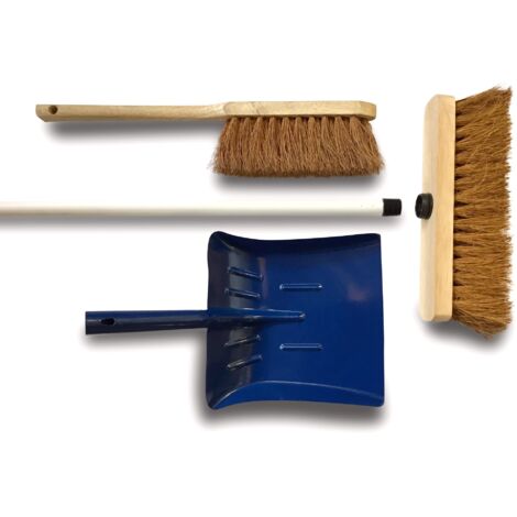 Kibros – Ensemble balai coco 29 cm avec manche acier gainé – Pelle en tôle laquée – Balayette fibres de coco – Pour nettoyage intérieur et extérieur