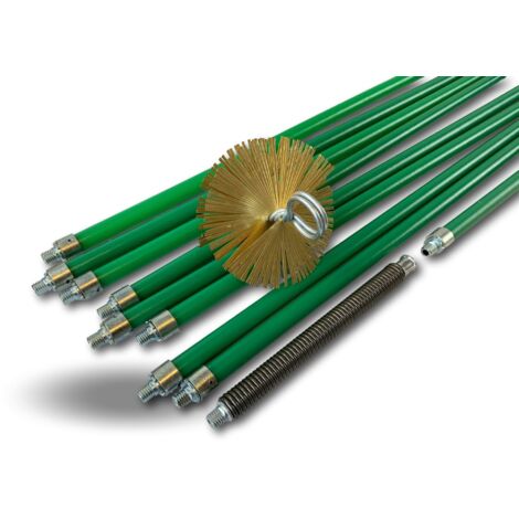 Kibros – Kit ramonage pro non gainé hérisson acier 9 cannes vertes 12,2 m Ø 125 mm – Conduit cheminée brique et terre cuite – Ramonage efficace