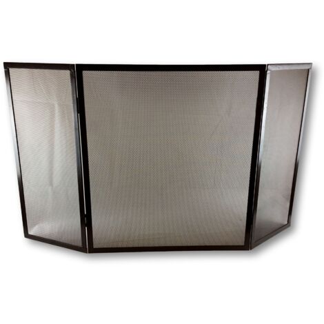 Kibros – Pare-feu cheminée 68 cm hauteur – Acier thermolaqué noir – 3 panneaux sur charnières – Protection contre les étincelles