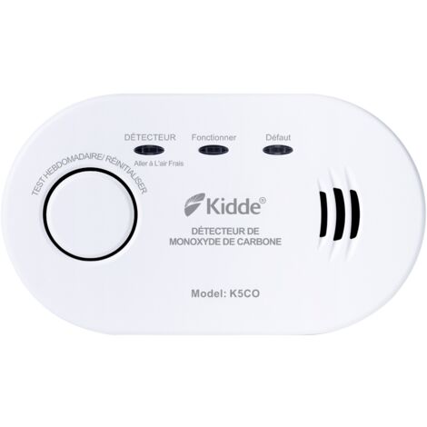 Kidde – Détecteur de monoxyde de carbone 2 piles AA – Installation murale ou plafond – Éclairage LED d'état – Certifié EN-50291-1:2018