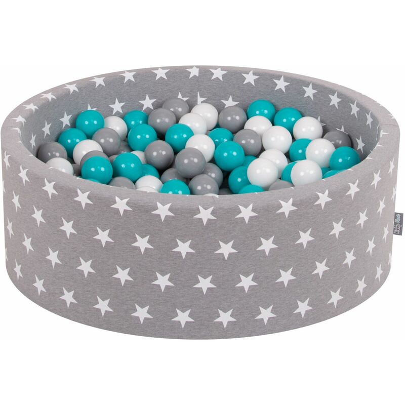 

90X30cm/200 Bolas ∅ 7Cm Piscina De Bolas Para Ninos Hecha En La UE, Gris Estrellas: Gris/Blanco/Turquesa - gris estrellas: gris/blanco/turquesa