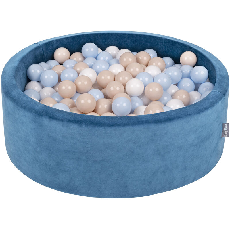 Kiddymoon - Velours Piscine à Balles 90X30cm/300 Balles ∅7Cm Pour Bébé Rond Fabriqué En eu, Bleu Lagune: Beige Pastel/Bleu Pastel/Blanc - bleu