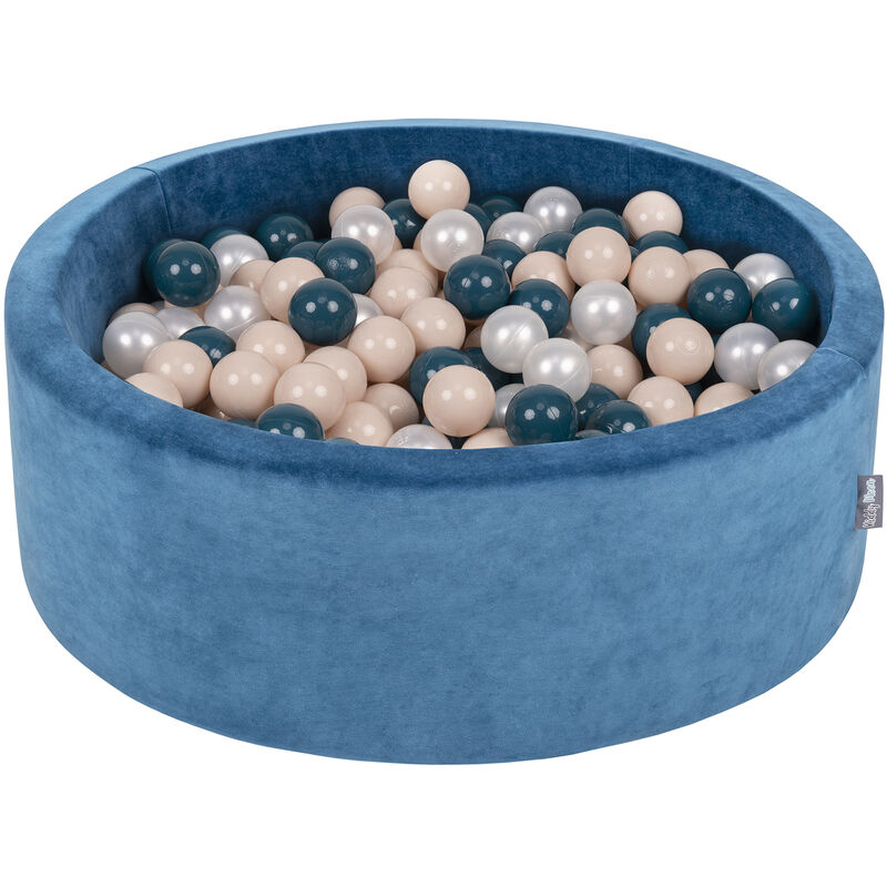 Kiddymoon - Velours Piscine à Balles 90X30cm/300 Balles ∅7Cm Pour Bébé Rond Fabriqué En eu, Bleu Lagune: Turquoise Foncé/Beige Pastel/Perle - bleu