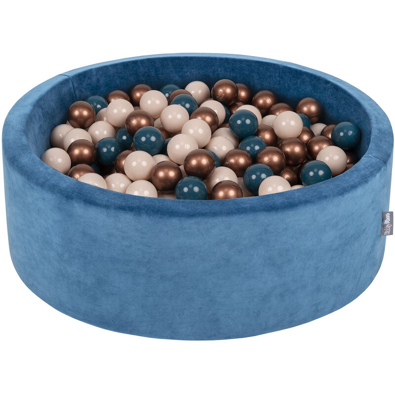 Kiddymoon - Velours Piscine à Balles 90X30cm/300 Balles ∅7Cm Pour Bébé Rond Fabriqué En eu, Bleu Lagune: Turquoise Foncé/Beige Pastel/Cuivre - bleu