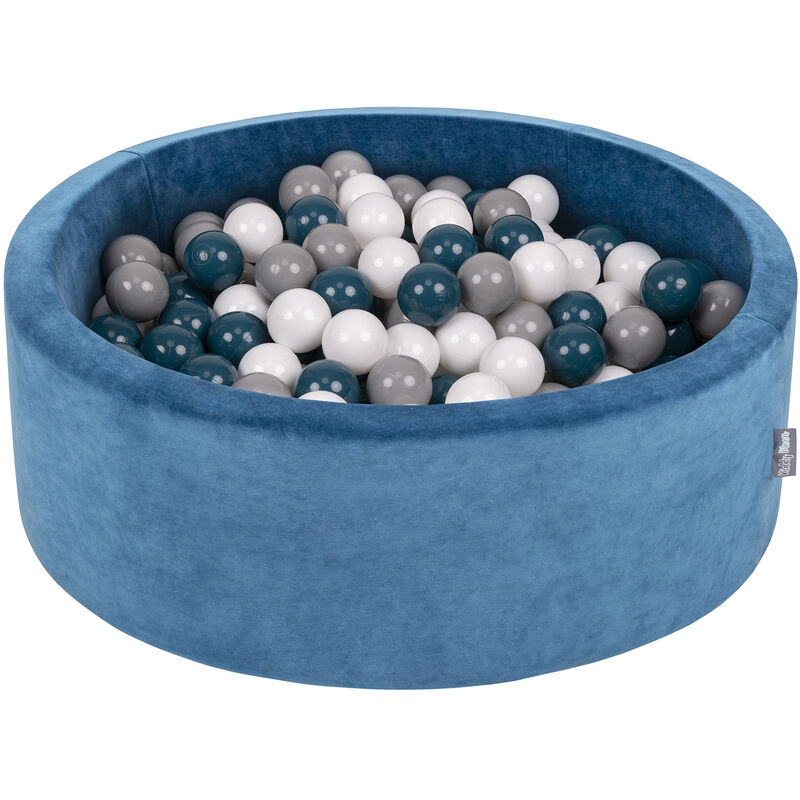 Kiddymoon - Velours Piscine à Balles 90X30cm/300 Balles ∅7Cm Pour Bébé Rond Fabriqué En eu, Bleu Lagune: Turquoise Foncé/Gris/Blanc - bleu lagune: