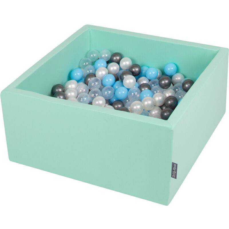 

KiddyMoon 90X40cm/300 Bolas ∅ 7Cm El Cuadrado Piscina De Bolas Para Ninos Hecha En La UE, Menta:Transparente/Plata/Perla/Azulclr