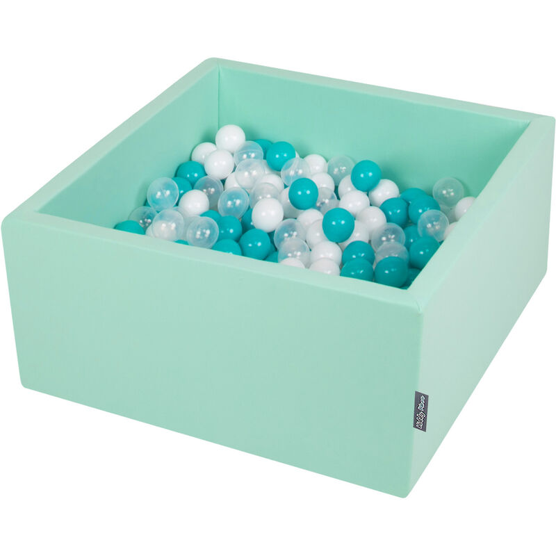 

90X40cm/300 Bolas ∅ 7Cm El Cuadrado Piscina De Bolas Para Ninos Hecha En La UE, Menta:Turquesa/Transparente/Blanco