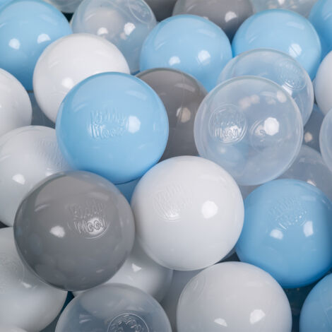 KiddyMoon Balles Colorées Plastique 200 Balles/7Cm Pour Piscine Enfant Bébé Fabriqué En EU, Gris/Blanc/Transparent/Babyblue