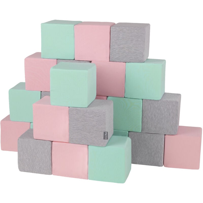 

Bloques Blandos 24 Piezas Para Niños 14Cm, Cubos:Gris Claro/Rosa/Menta - cubos:gris claro/rosa/menta - Kiddymoon