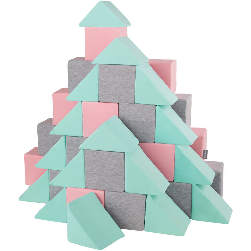 

KiddyMoon Bloques Blandos 48 Piezas Para Niños 14Cm, Mix:Gris Claro/Rosa/Menta - mix:gris claro/rosa/menta