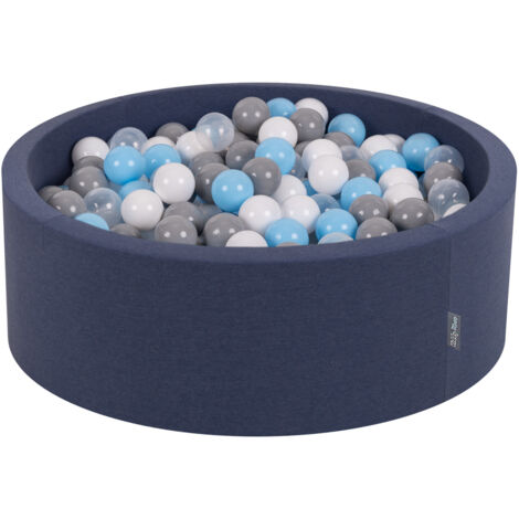 KiddyMoon Piscine À Balles 90X30cm/300 Balles Pour Bébé Rond Fabriqué En UE, Bleu Foncé:Gris/Blanc/Transparent/Babyblue