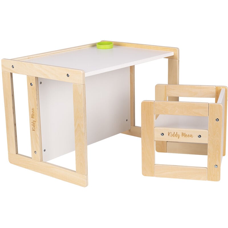 Kiddymoon - Table Et Chaise Pour Enfants Petit Bureau, Natural/Blanc - natural/blanc