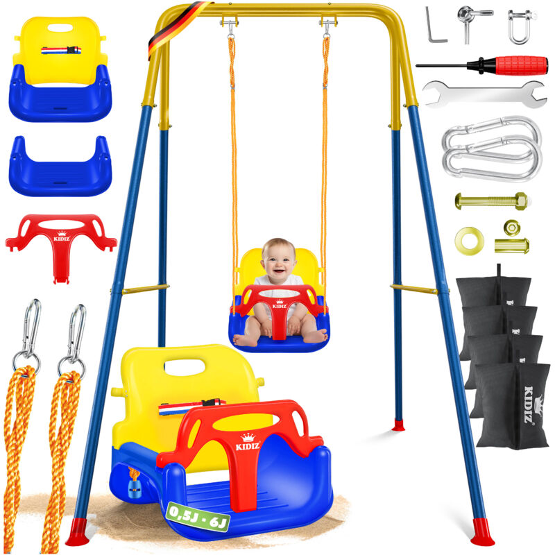 Kidiz - Balançoire bébé avec support Indoor/Outdoor avec support métallique réglable en hauteur Châssis de balançoire/4 sacs de sable/sangle de