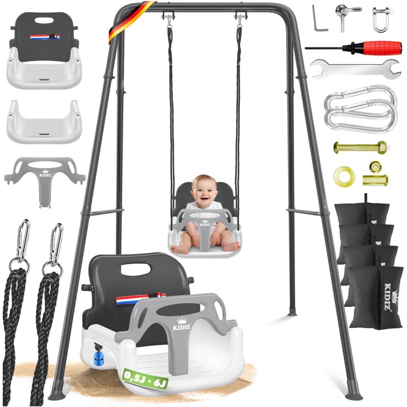 Kidiz - Balançoire bébé avec support Indoor/Outdoor avec support métallique réglable en hauteur Châssis de balançoire/4 sacs de sable/sangle de