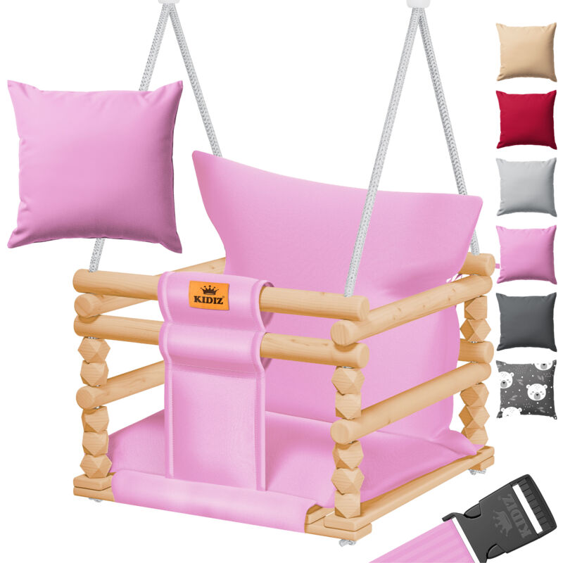 Balançoire pour enfants Siège de balançoire avec rembourrage Balançoire en bois avec anti-bascule jusqu'à 60KG Réglable en hauteur Intérieur &