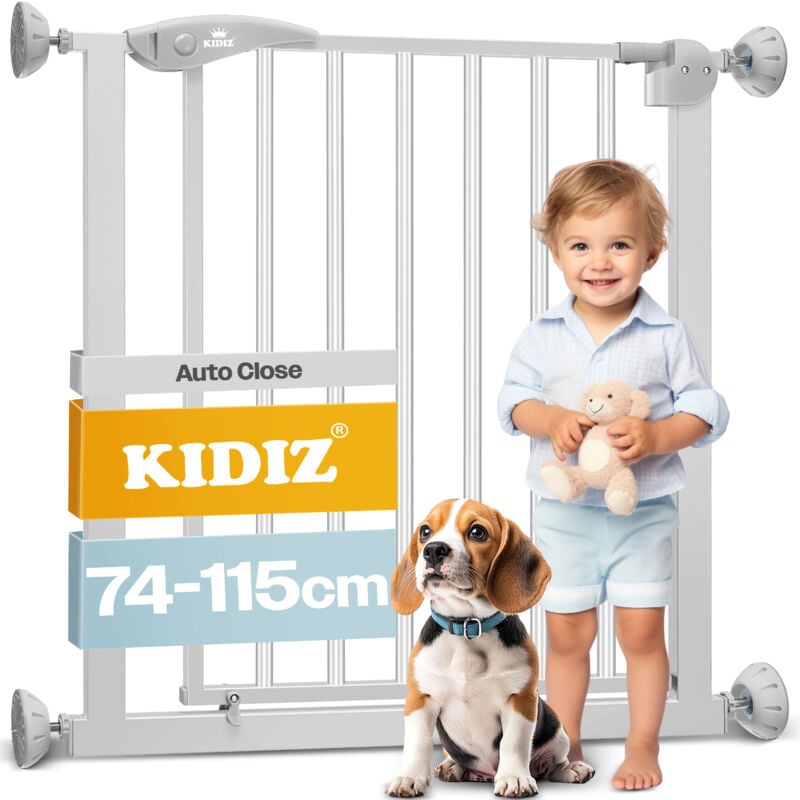 Kidiz - Barrière de sécurité Barrière d'escalier Grille pour enfants Grille pour animaux domestiques 102 - 115 cm gris + 28