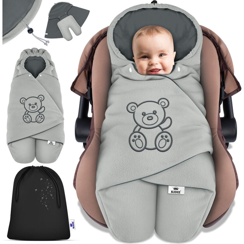 Kidiz - Couverture de bébé hiver avec capuche + poche Couverture de bébé universelle pour coque siège auto p.ex. pour Maxi-Cosi Römer pour buggy lit