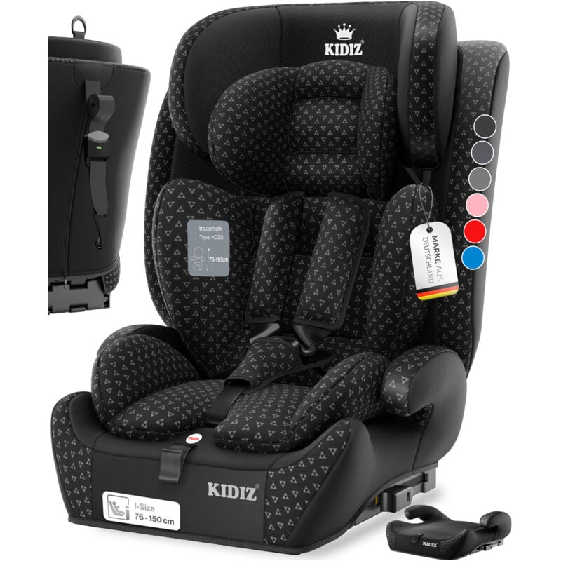 KIDIZ® Siège auto Triangle Premium Siège enfant Siège auto coque 9 kg - 36 kg 1-12 ans Groupe 1/2/3 universel homologué selon ECE R129/03 avec Isofix