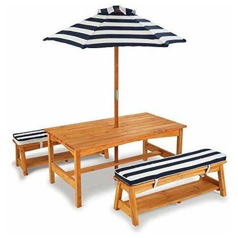 Ensemble table et bancs d'extérieur avec parasol enfant coloris 2 - Coloris 2