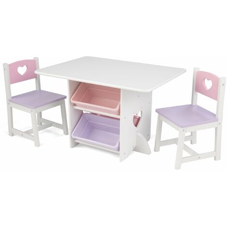 KidKraft Cuore Set Tavolo con 2 Sedie in Legno, Tavolino con Contenitori, Mobili per Camera da Letto e Sala Giochi per Bambini, 26913