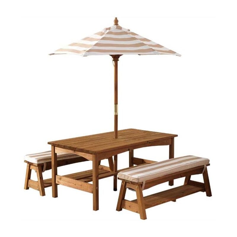 Ensemble table et bancs d'extérieur avec parasol enfant - Coloris 2