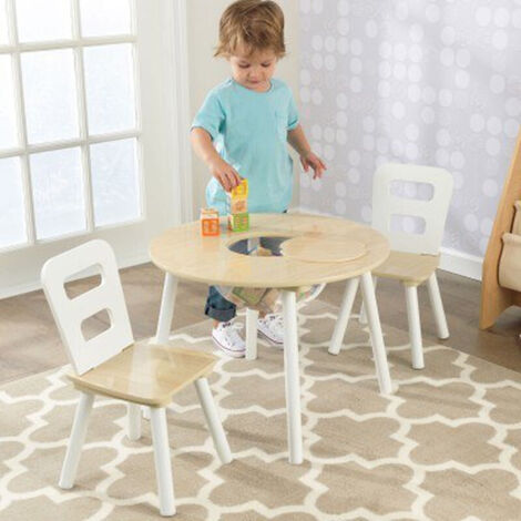 KidKraft Set Tavolo Rotondo Bianco con 2 Sedie in Legno per Bambini, Tavolino con Tascha Portaoggetti, Mobili per Cameretta e Sala Giochi per Bambini, 27027