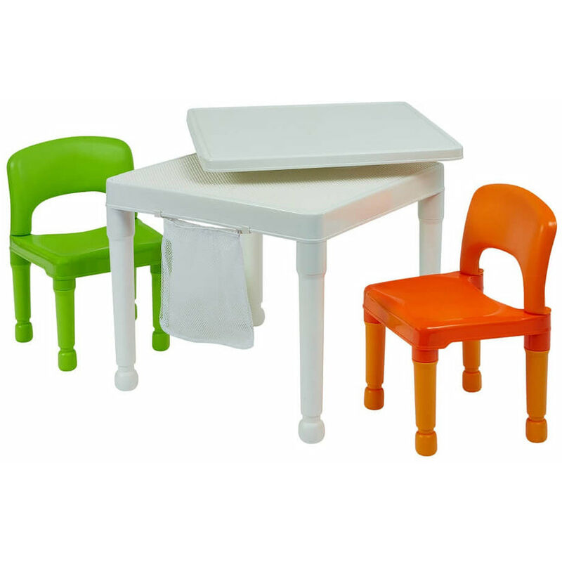 Kids 3-in-1 Activity Table and Chairs Set - White, Orange and Green - White, Orange, Green