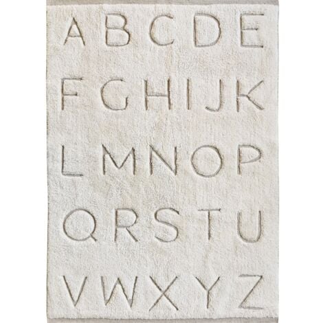 KIDS ABC - Tapis de salon enfants lavable en coton motif alphabet relief naturel 100x150