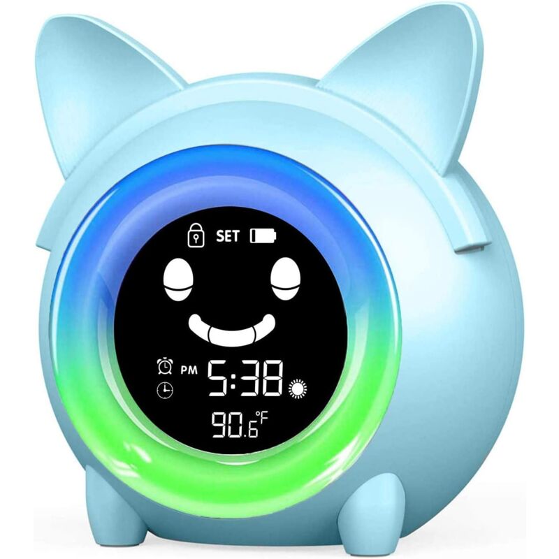 Aiperq - Kids Alarm Clock - Colorful Night Light - Indoor Thermometer - Sleep Trainer - Nap Timer (Cat)