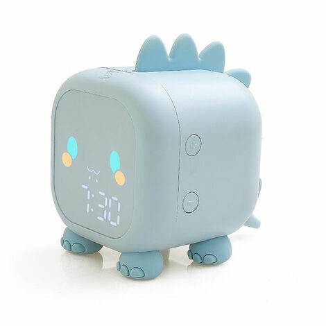 Kids Alarm Clock, Cute Dinosaur Digital Alarm Clock Children's Sleep Trainier, Wake Up Light & Night Light with USB Alarm Clock (Blue)