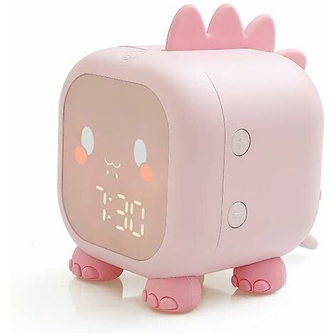Kids Alarm Clock Cute Dinosaur Digital Alarm Clock USB Charge, Auto Display Time, Date, Temperature, Bedside Lamp with Snooze Function (Pink)