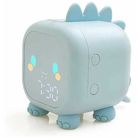 Kids Alarm Clock Cute Dinosaur Digital Alarm Clock USB Charging, Auto Display Time, Date, Temperature, Bedside Lamp with Snooze Function (Blue)