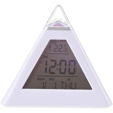 Kids Alarm Clock - Pyramid Shape Digital LED Clock, 7 Color Changing, Clear Backlit Display & Snooze Function