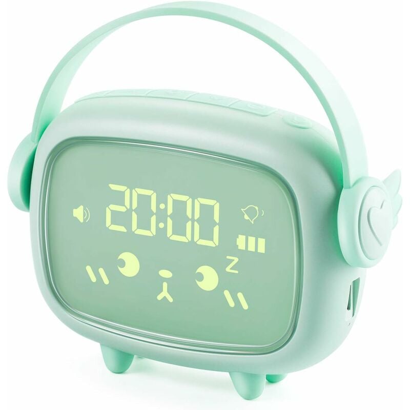 

Reloj despertador para niños, reloj despertador digital recargable con pantalla LED, 2 alarmas, luz nocturna, función de repetición, luz de