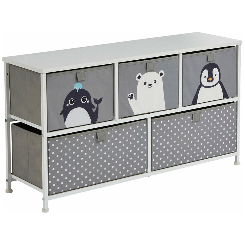 Kids Arctic 5 Drawer Storage Unit - Grey and White