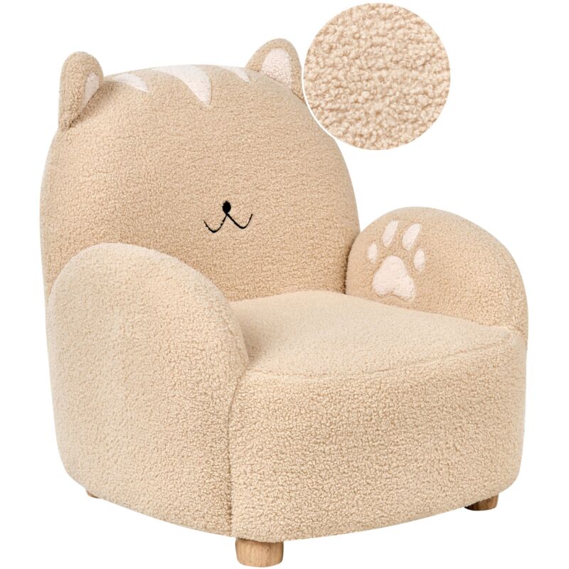 Beliani - Kids Armchair Cat Upholstered Chair For Children Beige Zoar