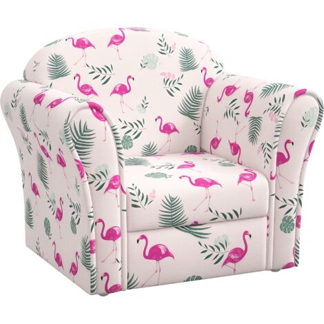 Kids Armchair with Flamingo Design, Wooden Frame, for Bedroom, Playroom, Kids Room - Pink