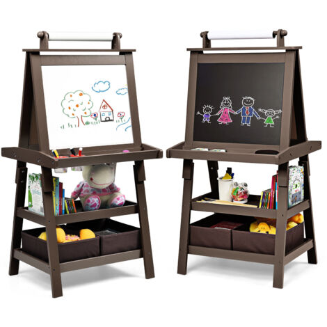 Kids Art Easel 3 in 1 Double-Sided Storage Easel Toddlers Wooden Standing Easel