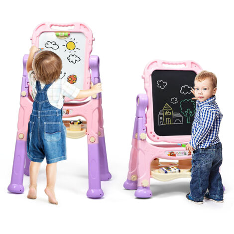 Kids Art Easel 360° Rotatable Double Sided Chalkboard Standing Art Drawing Board