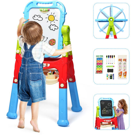 Kids Art Easel 360° Rotatable Double Sided Chalkboard Standing Art Drawing Board