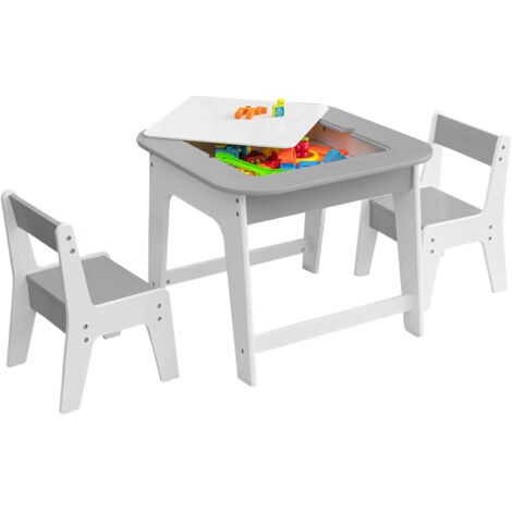 Kids Art Table & Chairs Set Toddler Activity Wooden Play Table Set With Storage
